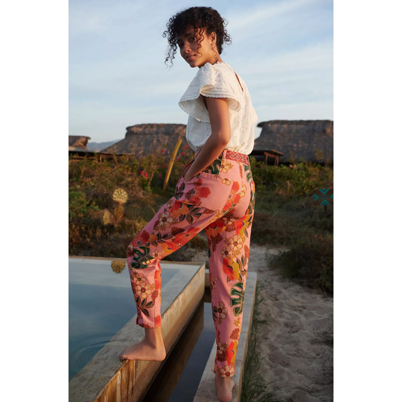 Farm Rio Pants - Anthropologie Farm Rio Floral Pink Multicolored Esperanza Tie Waist Pants S